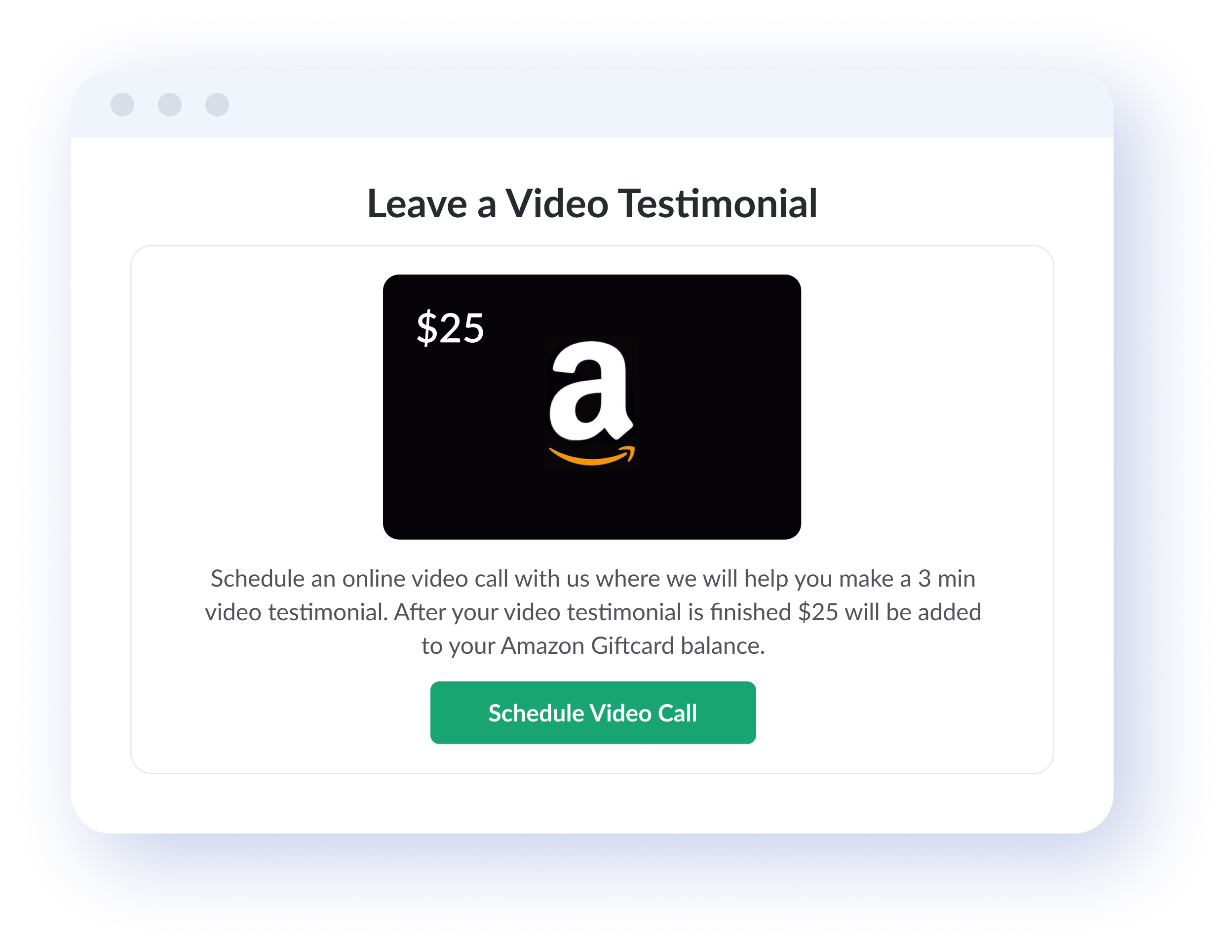 Leave a video testimonial page example
