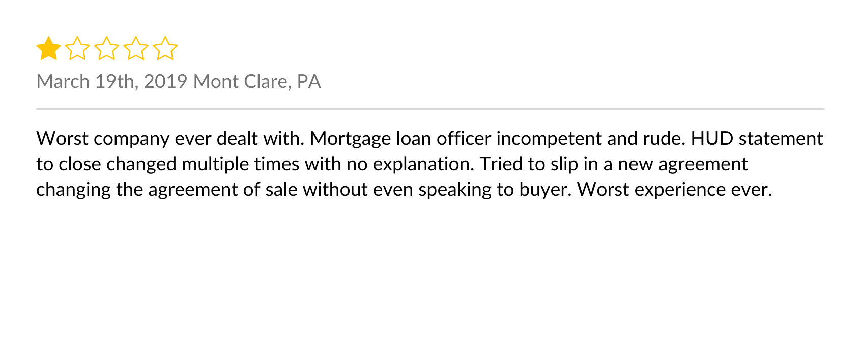 Negative mortgage lender customer review