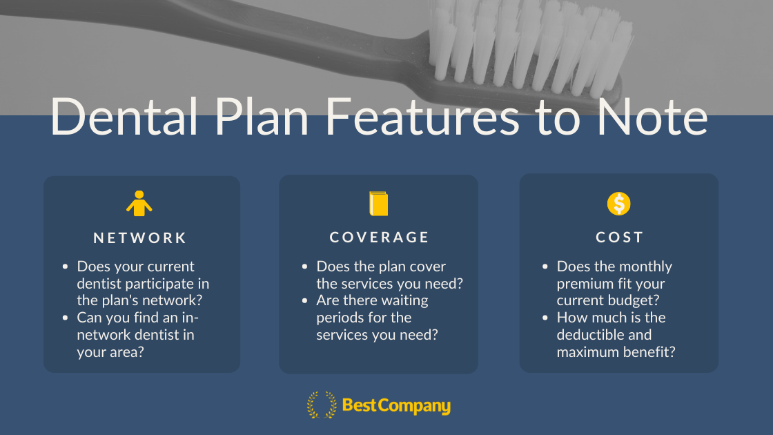 summary of what to look for in dental plans, network, coverage, and cost