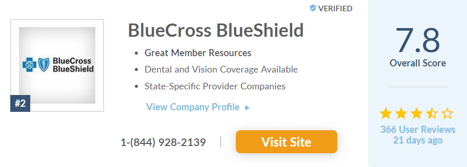 screenshot of BlueCross BlueShield's ranking statistics on Best Company